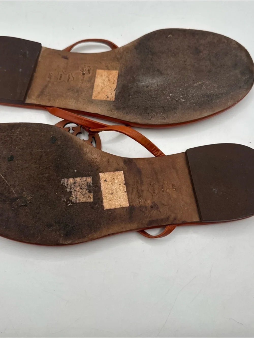 Tory Burch‎ Rust Brown Leather Logo Thong Sandals Sz 9